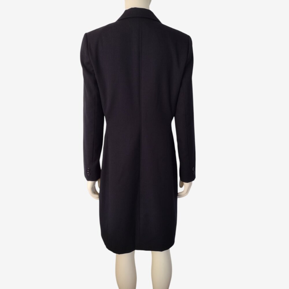 Vintage 1990s Havre Bernard Black Asymmetric 100% Wool Long Fitted Coat - Picture 6 of 14